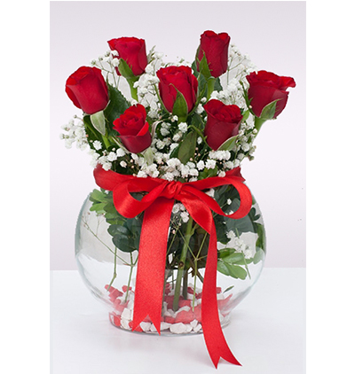 siyah orta boy kutuda 11 kırmızı gül Çiçeği & Ürünü Cam Fanusta 7 Kırmızı Gül 