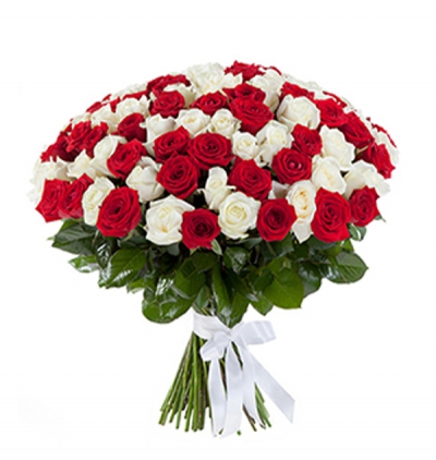karışık mevsim buketi Çiçeği & Ürünü 101 Beyaz ve Kırmızı Gül 