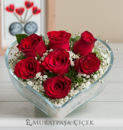 5 kırmızı gül buketi Çiçeği & Ürünü 7 Kırmızı Gülden Kalp 